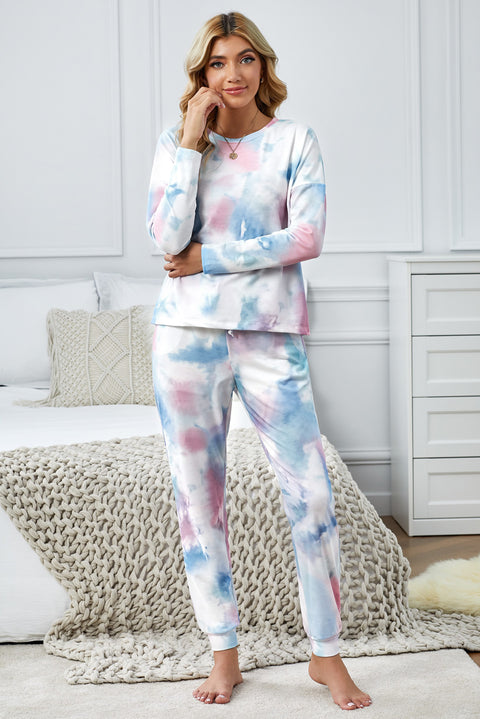 Multicolor Tie Dye Knit Long Sleeve Joggers Set