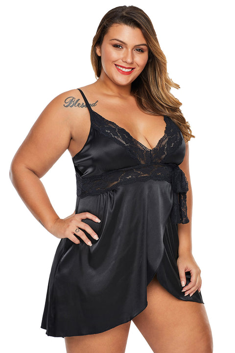 Purple Lace V Neckline Plus Size Babydoll