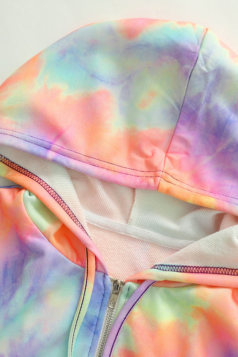 Multicolor Tie-dye Pocket Zip Up Hoodie