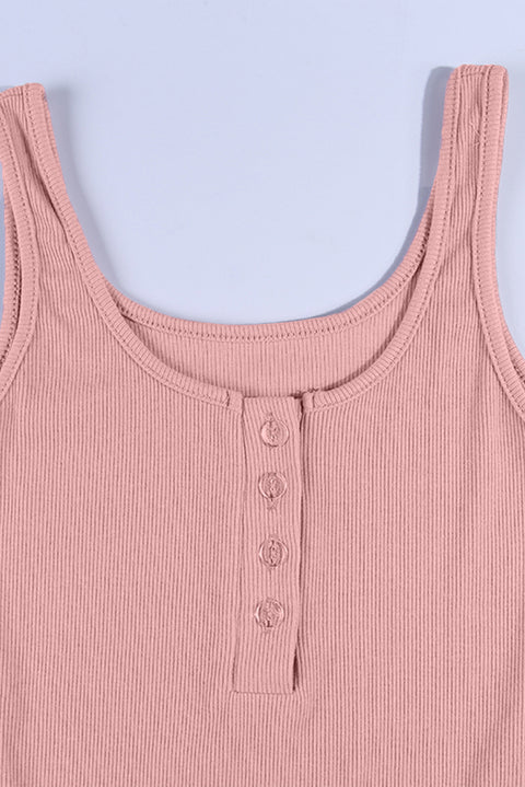 Sleeveless Buttons Ribbed Knit Bodycon Midi Dress