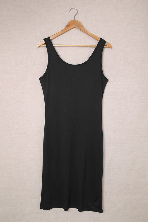 Sleeveless Buttons Ribbed Knit Bodycon Midi Dress