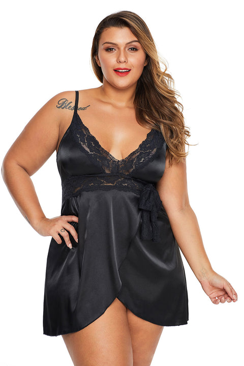Purple Lace V Neckline Plus Size Babydoll