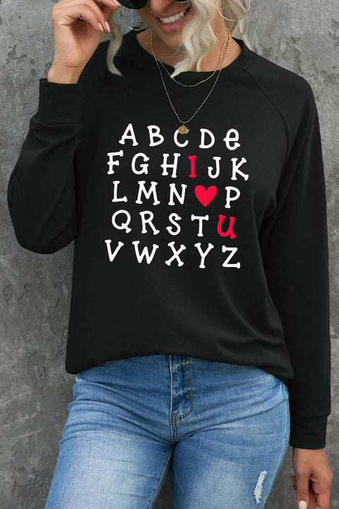 Heart Shape Print Long Sleeve Pullover Sweatshirt