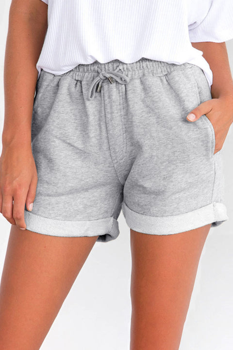 Blue Tie Waist Side Pockets Cuffed Lounge Shorts
