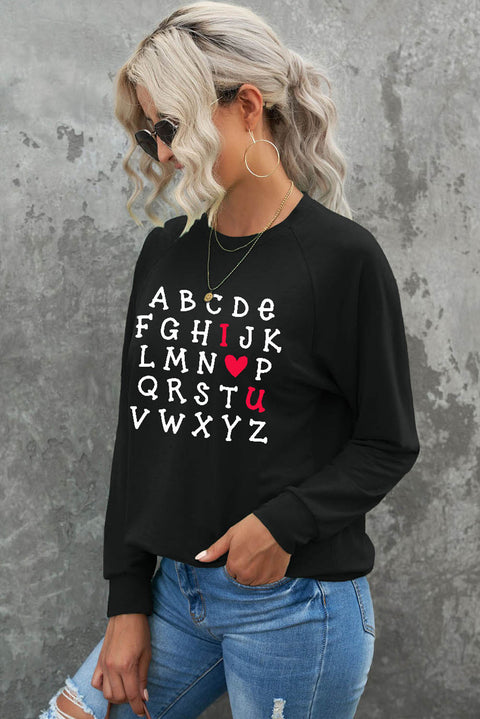Heart Shape Print Long Sleeve Pullover Sweatshirt