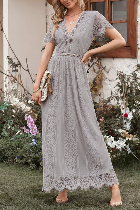 Majoki Maxi Women's Casual Floral Lace V Neck Long Dress for Prom, Engagement, Cocktail Party and Wedding Dresses
