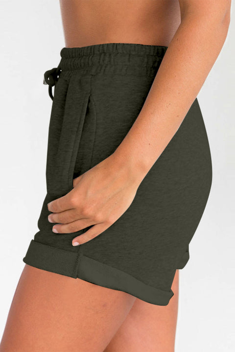 Blue Tie Waist Side Pockets Cuffed Lounge Shorts