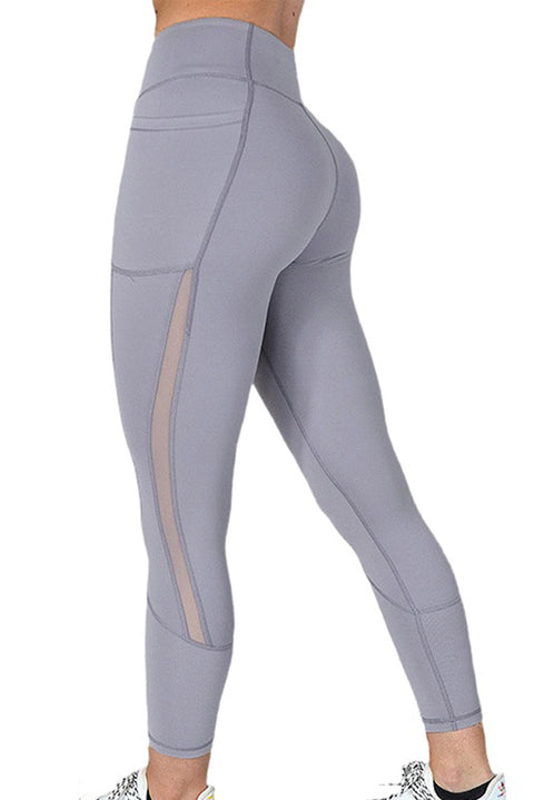 Mesh Side Splicing High Waist Yoga Sports Leggings with Phone Pocket
