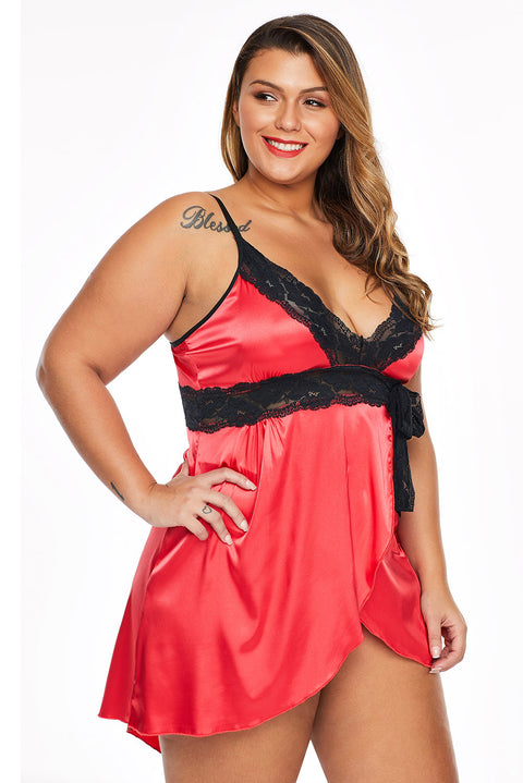 Purple Lace V Neckline Plus Size Babydoll