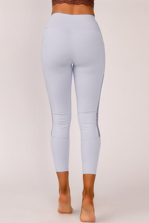 Mesh Side Splicing High Waist Yoga Sports Leggings with Phone Pocket