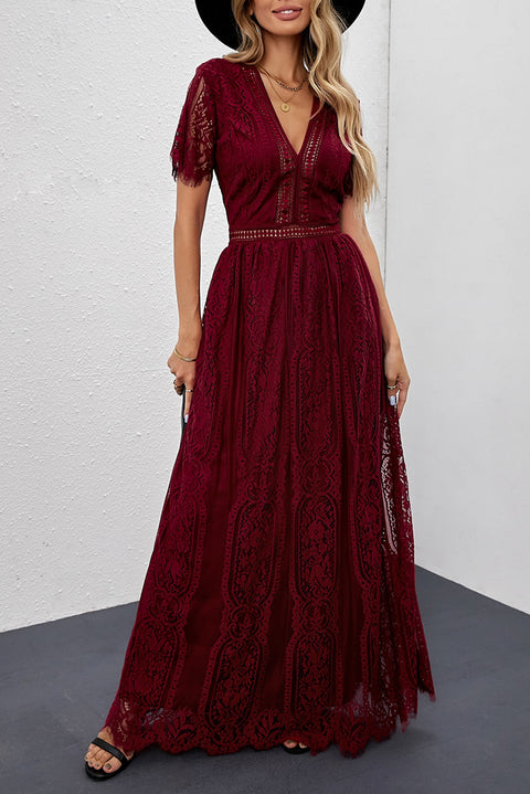 Majoki Maxi Women's Casual Floral Lace V Neck Long Dress for Prom, Engagement, Cocktail Party and Wedding Dresses