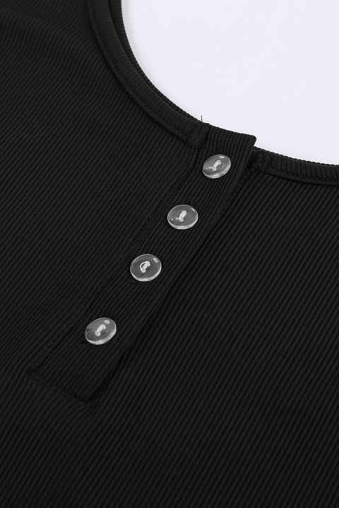 Sleeveless Buttons Ribbed Knit Bodycon Midi Dress