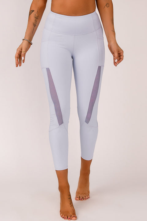 Mesh Side Splicing High Waist Yoga Sports Leggings with Phone Pocket
