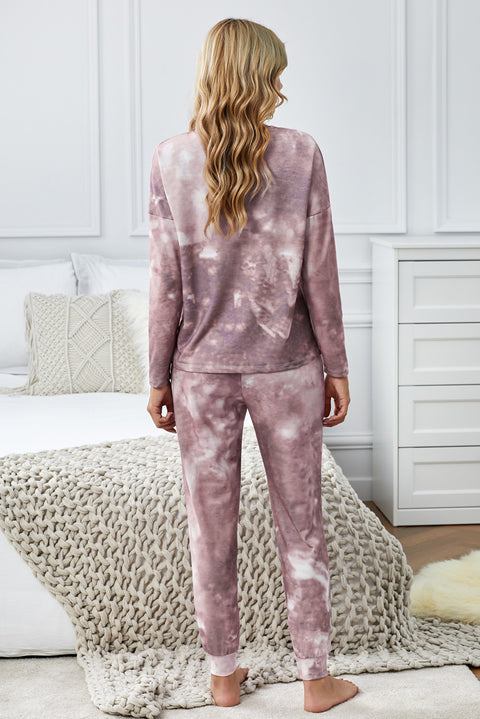 Multicolor Tie Dye Knit Long Sleeve Joggers Set