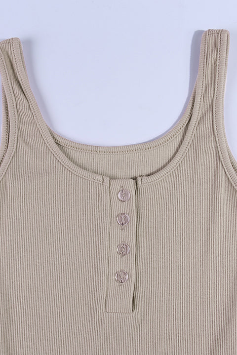 Sleeveless Buttons Ribbed Knit Bodycon Midi Dress