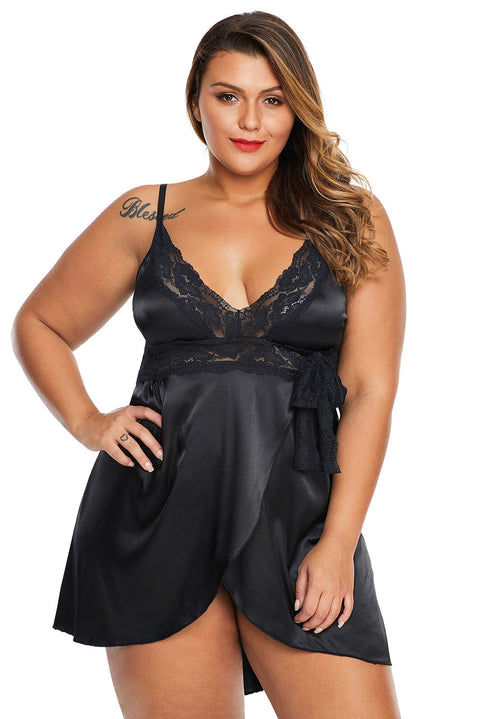 Purple Lace V Neckline Plus Size Babydoll