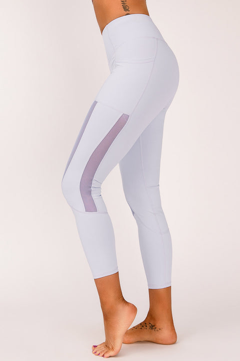 Mesh Side Splicing High Waist Yoga Sports Leggings with Phone Pocket