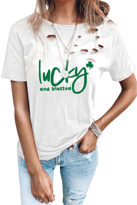 Holes Crew Neck Cotton Mixed T-shirt