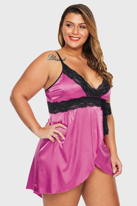 Purple Lace V Neckline Plus Size Babydoll