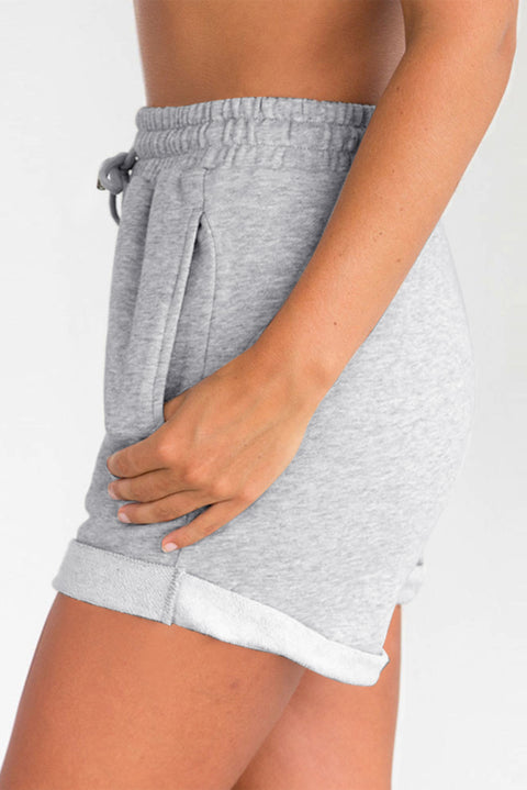 Blue Tie Waist Side Pockets Cuffed Lounge Shorts