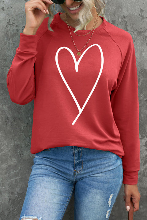 Heart Shape Print Long Sleeve Pullover Sweatshirt