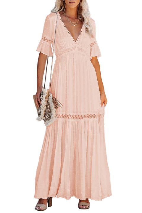 Majoki Swiss Dot Lace Trim Maxi Dress