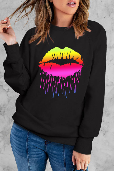 Heart Shape Print Long Sleeve Pullover Sweatshirt
