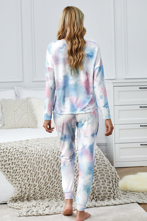 Multicolor Tie Dye Knit Long Sleeve Joggers Set