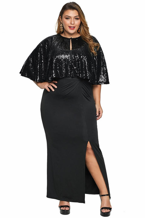 Sequin Cape Plus Size Maxi Dress