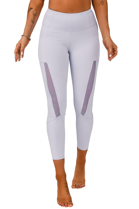 Mesh Side Splicing High Waist Yoga Sports Leggings with Phone Pocket
