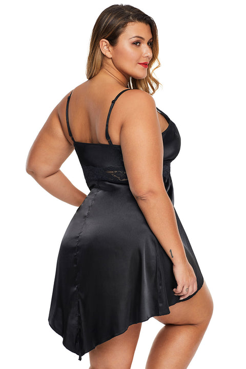 Purple Lace V Neckline Plus Size Babydoll