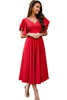 V Neck Ruffled Sleeves Flare Long Dress