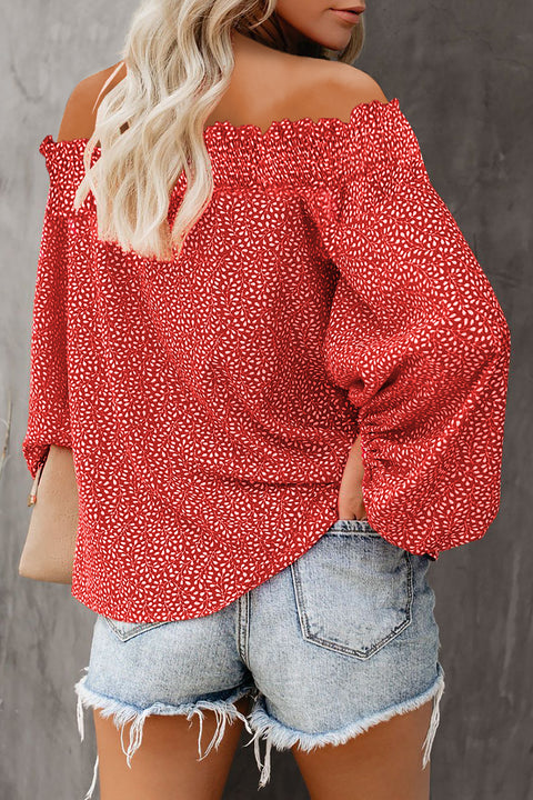 Off Shoulder Floral Print Lantern Sleeve Top