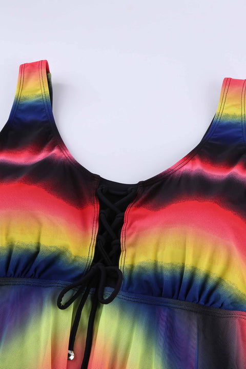 Multicolor Tie Dye Ombre Swim suit Tankini Set