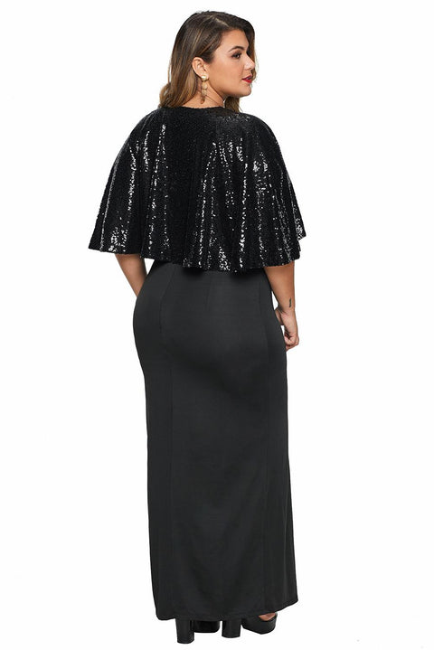 Sequin Cape Plus Size Maxi Dress
