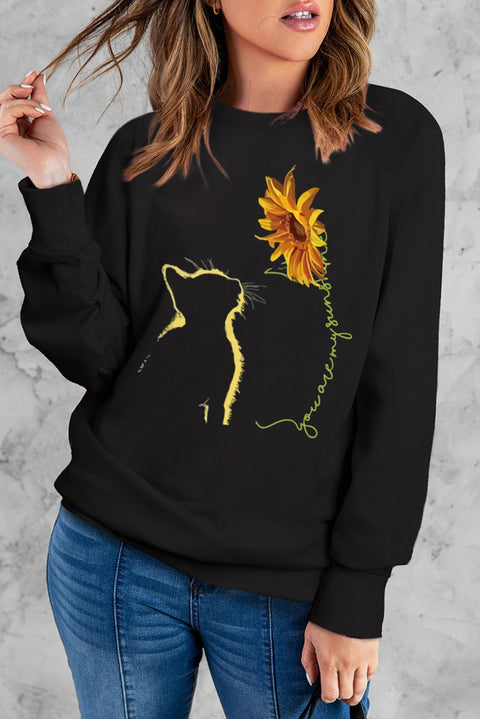 Heart Shape Print Long Sleeve Pullover Sweatshirt