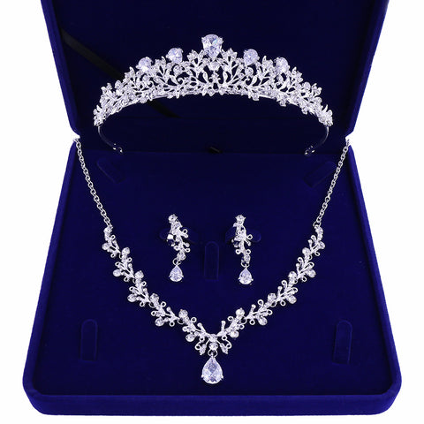 Luxury Crystal Leaf Bridal Jewelry Sets Crown Tiaras Necklace Earrings Set for Bride African Beads Jewelry Sets