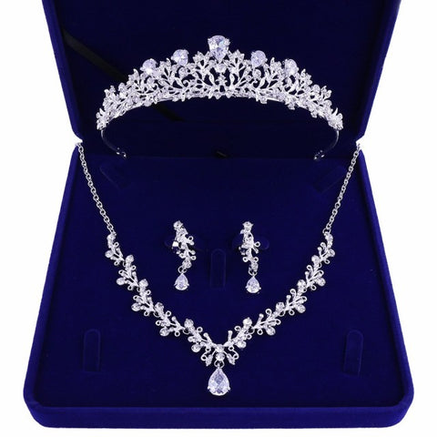 Luxury Crystal Leaf Bridal Jewelry Sets Crown Tiaras Necklace Earrings Set for Bride African Beads Jewelry Sets