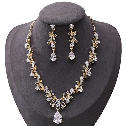 Luxury Crystal Leaf Bridal Jewelry Sets Crown Tiaras Necklace Earrings Set for Bride African Beads Jewelry Sets