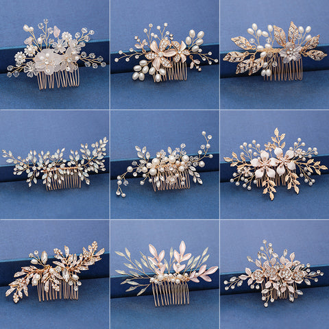 Trendy Handmade Wedding Hair Comb Leaf flower Bridal Headpiece Pearl Rhinestone Head Jewelry Wedding Hair Accessories