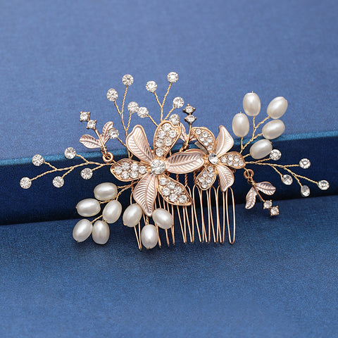 Trendy Handmade Wedding Hair Comb Leaf flower Bridal Headpiece Pearl Rhinestone Head Jewelry Wedding Hair Accessories