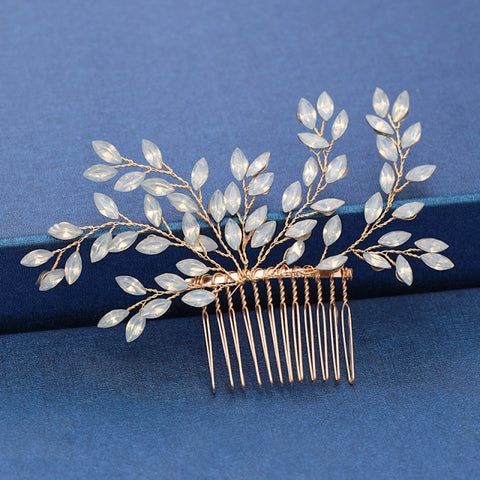 Trendy Handmade Wedding Hair Comb Leaf flower Bridal Headpiece Pearl Rhinestone Head Jewelry Wedding Hair Accessories