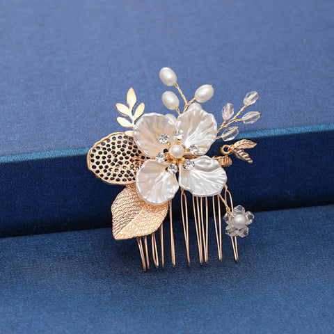 Trendy Handmade Wedding Hair Comb Leaf flower Bridal Headpiece Pearl Rhinestone Head Jewelry Wedding Hair Accessories
