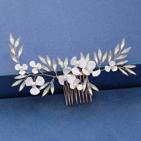 Trendy Handmade Wedding Hair Comb Leaf flower Bridal Headpiece Pearl Rhinestone Head Jewelry Wedding Hair Accessories