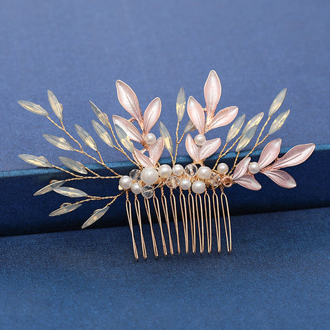Trendy Handmade Wedding Hair Comb Leaf flower Bridal Headpiece Pearl Rhinestone Head Jewelry Wedding Hair Accessories