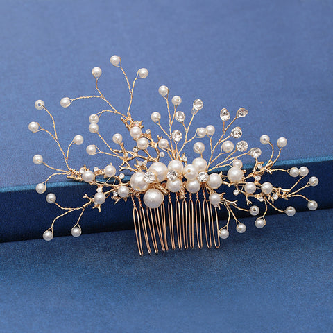 Trendy Handmade Wedding Hair Comb Leaf flower Bridal Headpiece Pearl Rhinestone Head Jewelry Wedding Hair Accessories