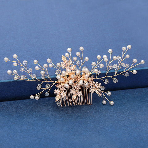 Trendy Handmade Wedding Hair Comb Leaf flower Bridal Headpiece Pearl Rhinestone Head Jewelry Wedding Hair Accessories