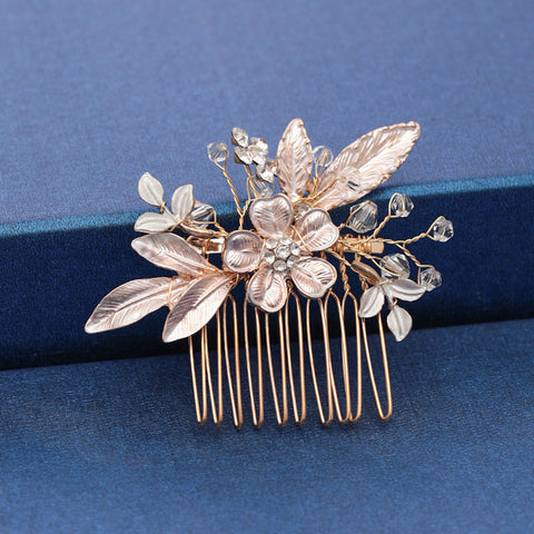 Trendy Handmade Wedding Hair Comb Leaf flower Bridal Headpiece Pearl Rhinestone Head Jewelry Wedding Hair Accessories