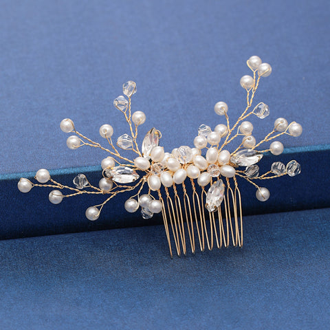 Trendy Handmade Wedding Hair Comb Leaf flower Bridal Headpiece Pearl Rhinestone Head Jewelry Wedding Hair Accessories