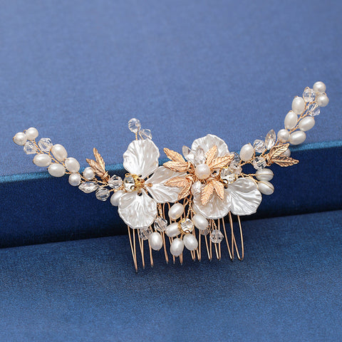 Trendy Handmade Wedding Hair Comb Leaf flower Bridal Headpiece Pearl Rhinestone Head Jewelry Wedding Hair Accessories